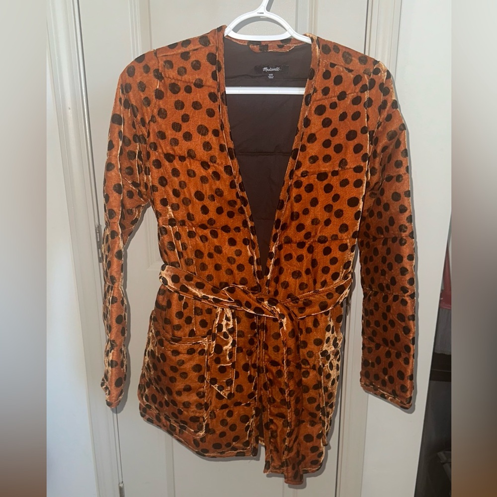 Women’s Madewell Velvet Quilted Wrap Jacket in Leopard Dot Sz XXS